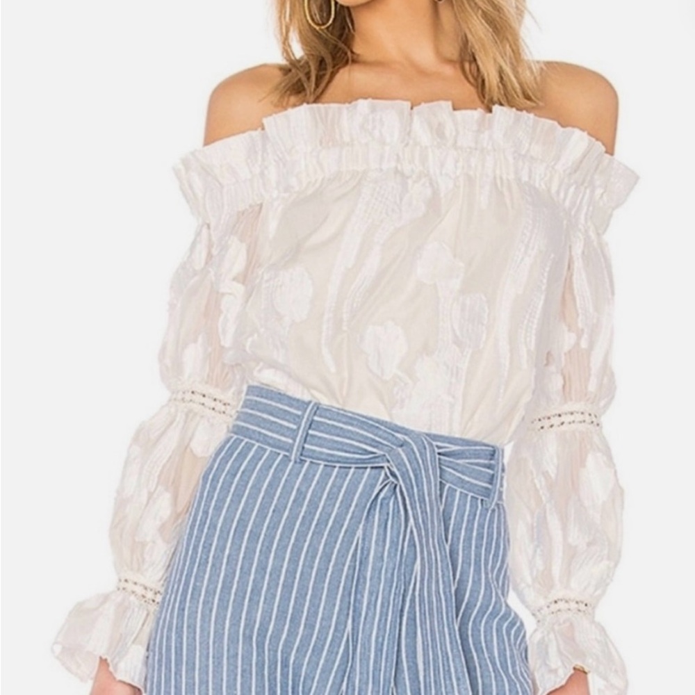Alexis White Puff Sleeve Off Shoulder Ruffled Blouse